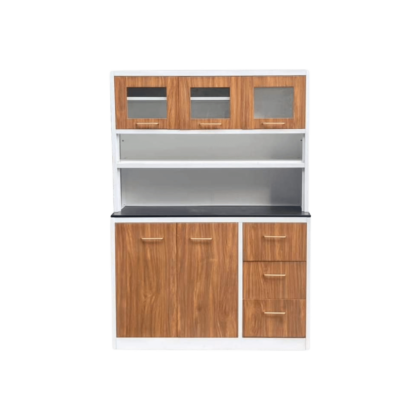 Kitchen Metal Cabinet, showcasing its sleek metal design and spacious storage compartments, perfect for organizing your kitchen essentials.