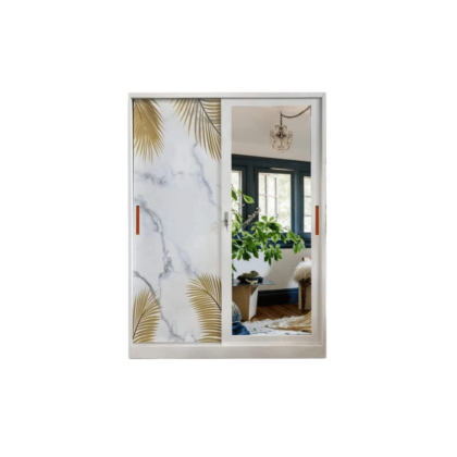 Nixie Metal Sliding Wardrobe, showcasing its modern metal construction and spacious interior, perfect for organizing your clothes and accessories.