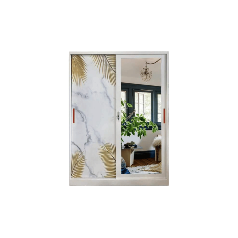 Nixie Metal Sliding Wardrobe, showcasing its modern metal construction and spacious interior, perfect for organizing your clothes and accessories.