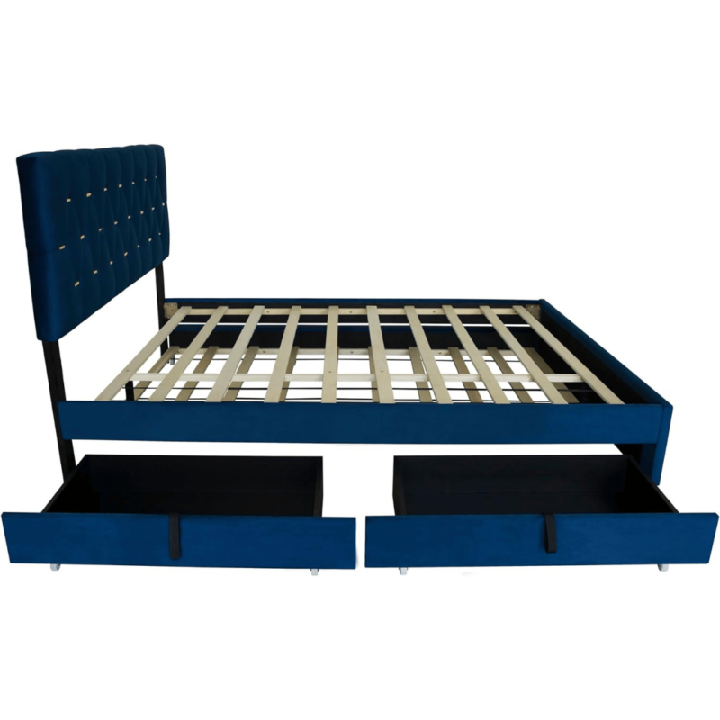 Blue American Bed Frame with Single Pull-out and Storage - Stylish and Functional Bed Design