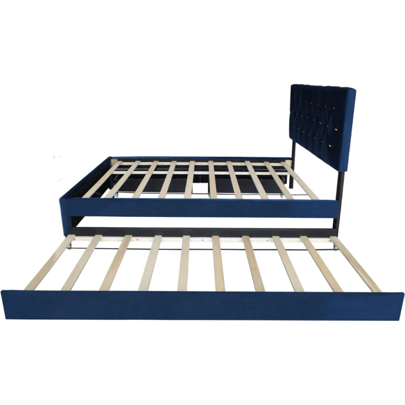 Blue American Bed Frame with Single Pull-out and Storage - Stylish and Functional Bed Design