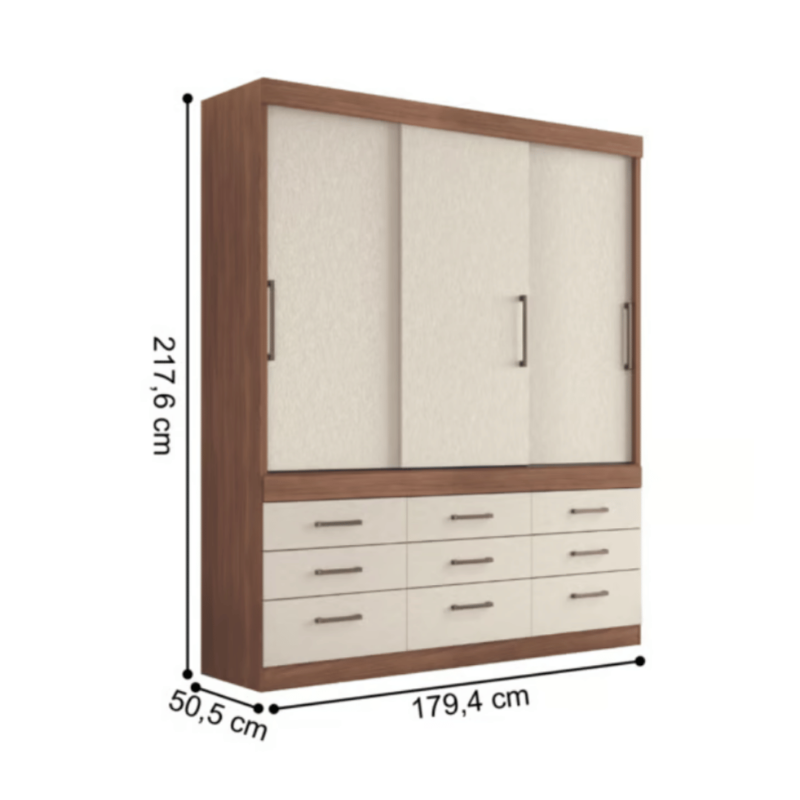 Cassiah 3 Door Sliding Wardrobe with 9 Drawers - Modern and Spacious Design