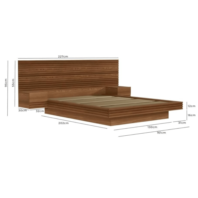 Samba Queen Size Bed Frame with Side Table - Modern and Functional Bedroom Set