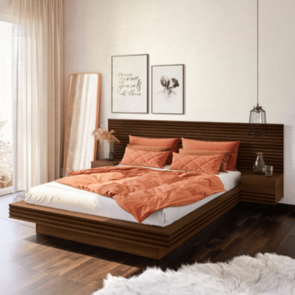 Samba Queen Size Bed Frame with Side Table - Modern and Functional Bedroom Set