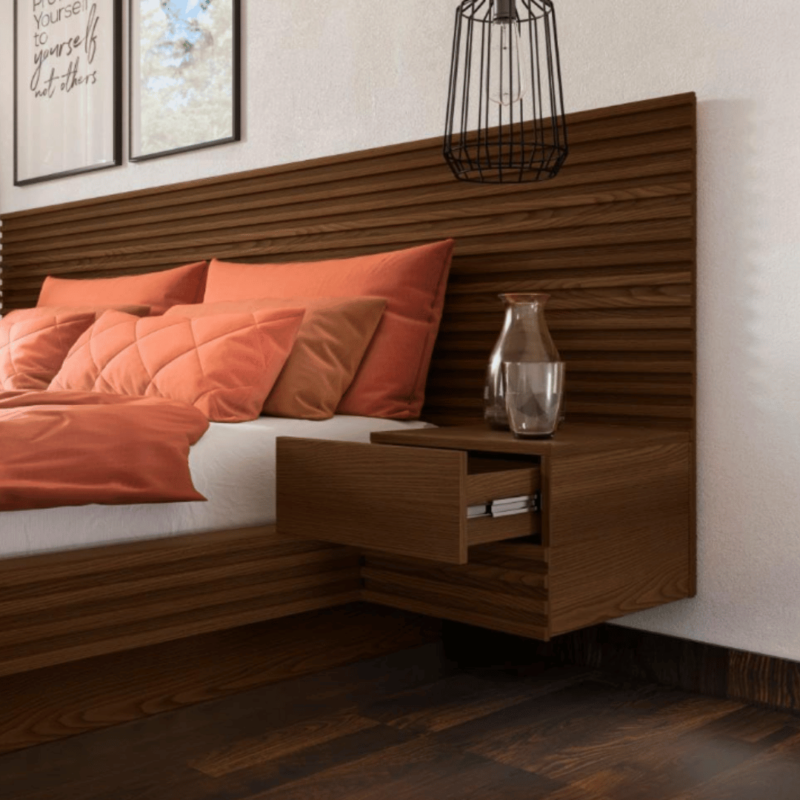 Samba Queen Size Bed Frame with Side Table - Modern and Functional Bedroom Set
