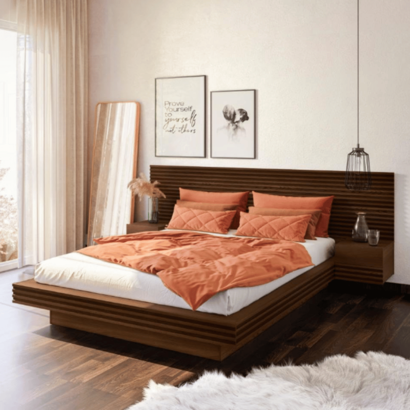 Samba Queen Size Bed Frame with Side Table - Modern and Functional Bedroom Set